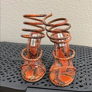 Women's Orange Snakeskin Sandals
